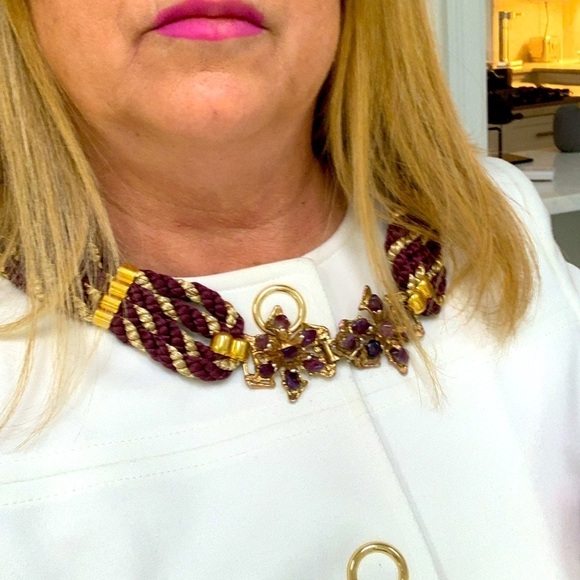 Vintage Jeweled Statement Belt or Necklace /Collar Purple Gold Franklab Designer - Picture 9 of 13